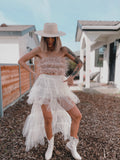 Feather Fringe Crop Top: Western Suede Bandeau, Bachelorette Outfit