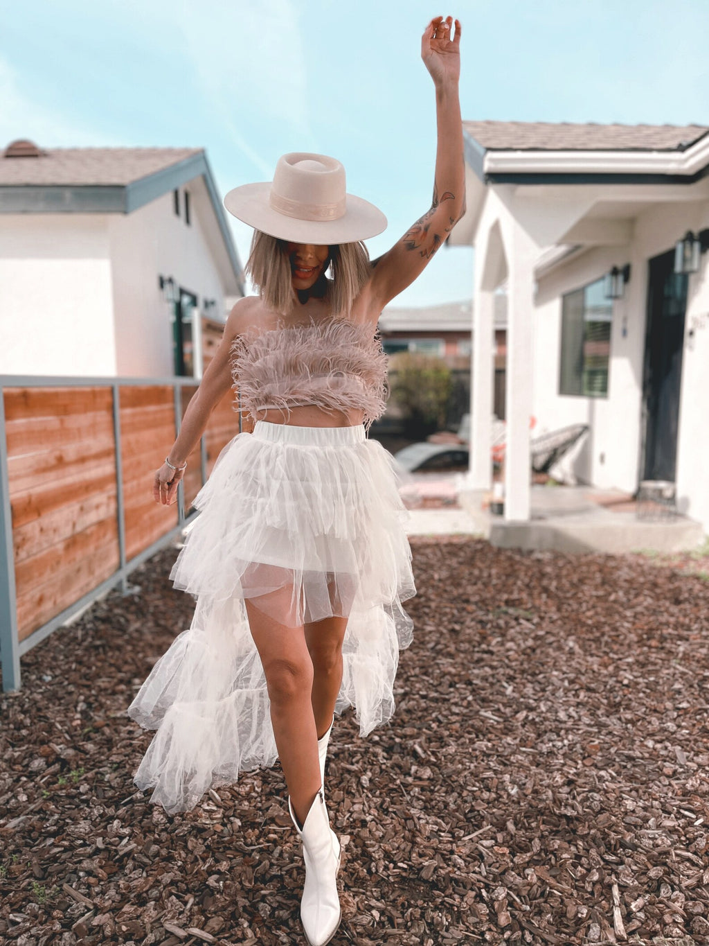 Feather Fringe Crop Top: Western Suede Bandeau, Bachelorette Outfit