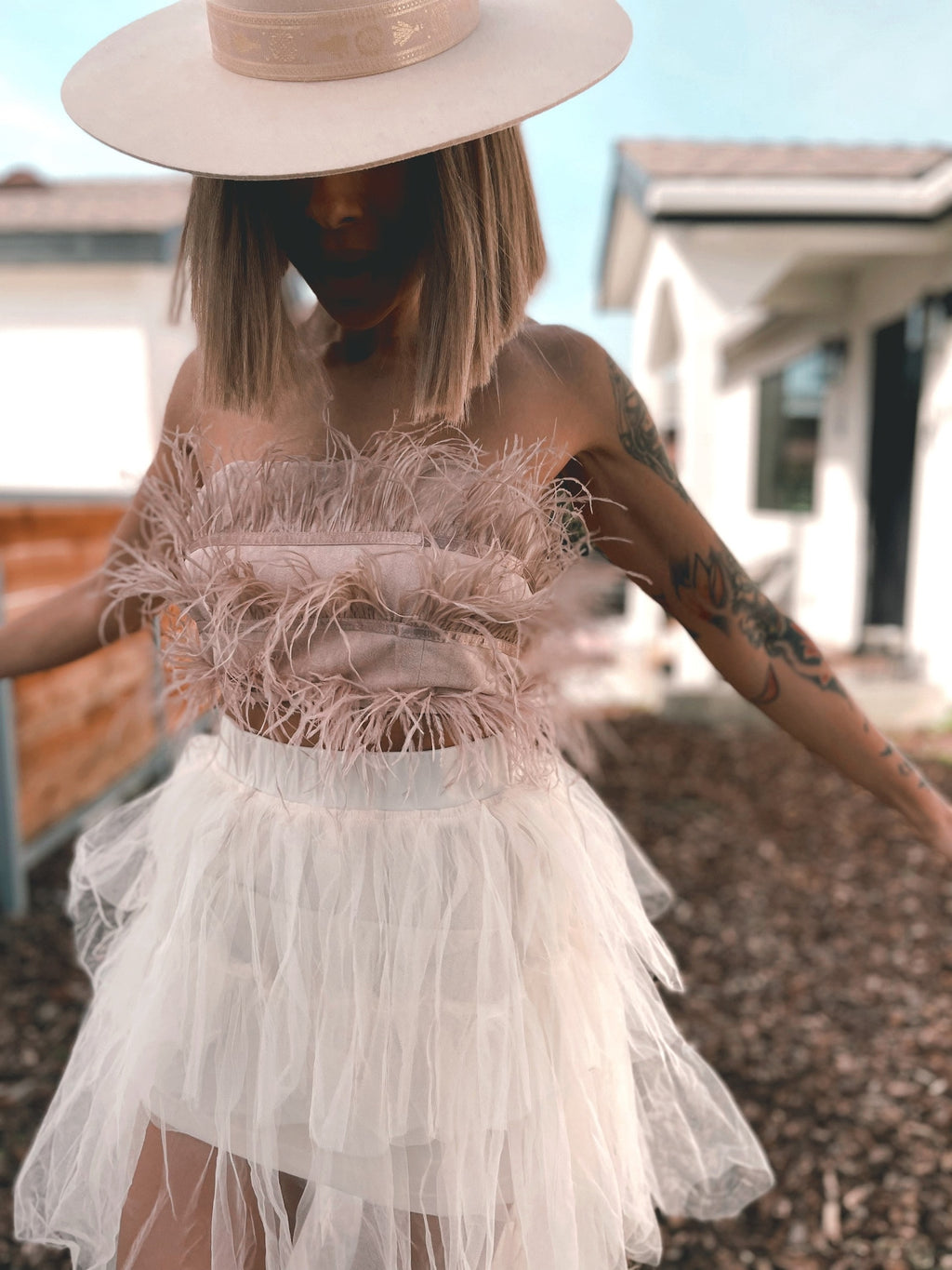 Feather Fringe Crop Top: Western Suede Bandeau, Bachelorette Outfit