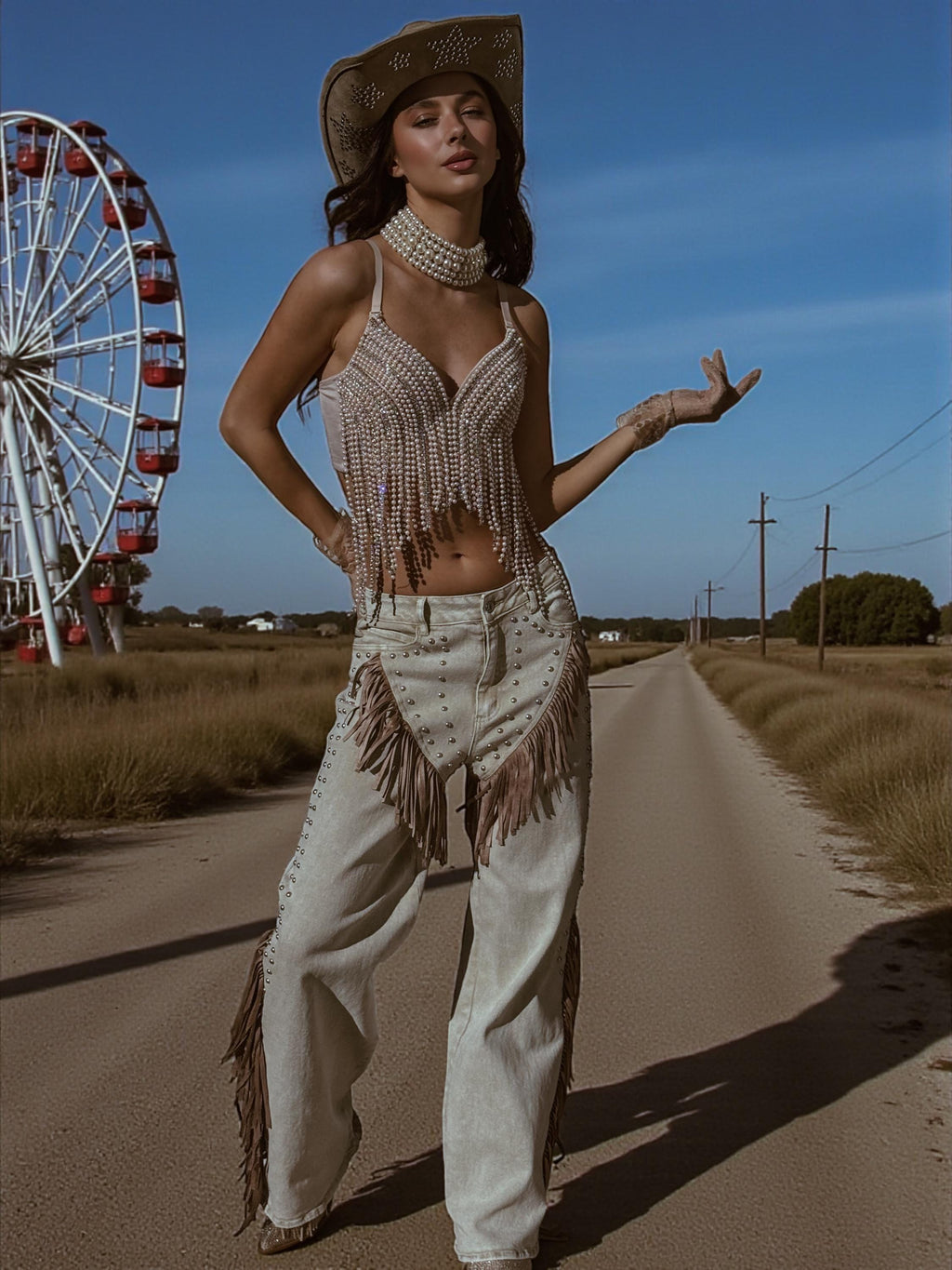 Nude Pearl Rhinestone Fringed Bridal Top, Nude Diamond Festival Top, Nude Cowgirl Top, Country Bachelorette Outfit Top, Bridal Corset